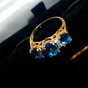 Blue Topaz diamond ring 14kt size 7
